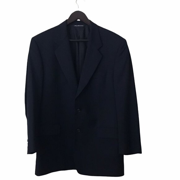 Warren K. Cook Men's Dark Blue Striped 2-Button 100% Wool Suit - Picture 1 of 16